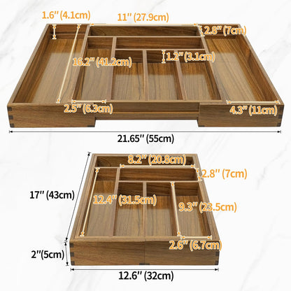Luxury Acacia Kitchen Drawer Organizer - Silverware Organizer - Utensil Holder and Cutlery Tray with Grooved Drawer Dividers for Flatware and Kitchen Utensils (8 Slot), 17*12.4*2 inch