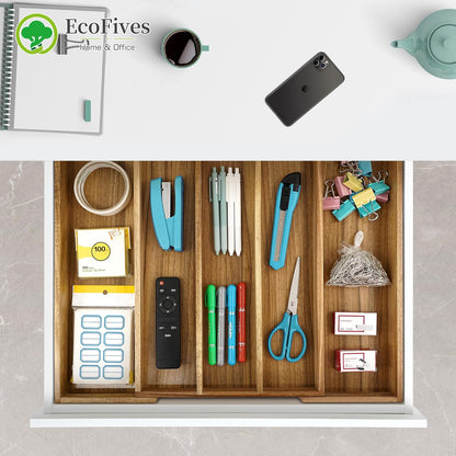 Luxury Acacia Kitchen Drawer Organizer - Silverware Organizer - Utensil Holder and Cutlery Tray with Grooved Drawer Dividers for Flatware and Kitchen Utensils (8 Slot), 17*12.4*2 inch