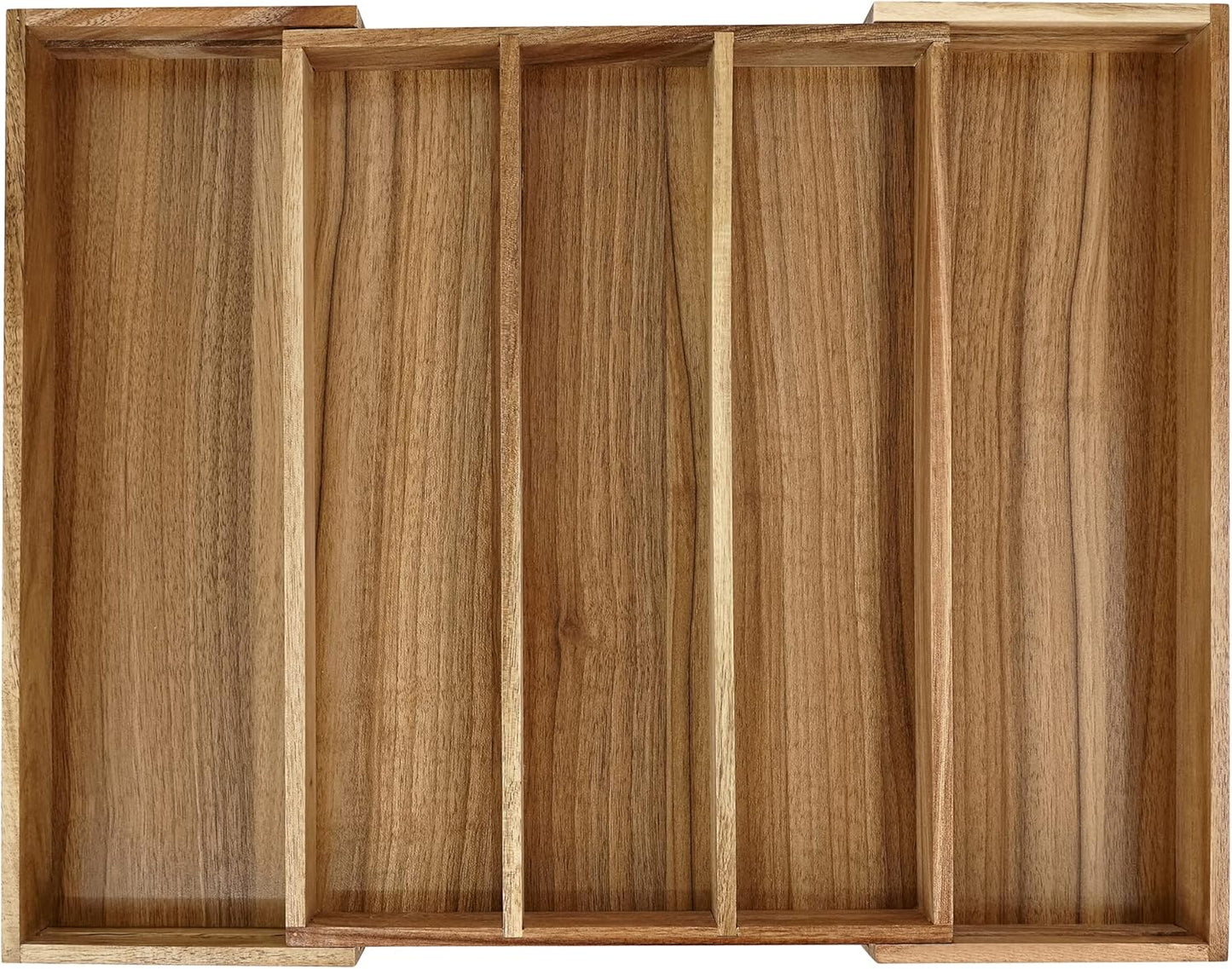 Luxury Acacia Kitchen Drawer Organizer - Silverware Organizer - Utensil Holder and Cutlery Tray with Grooved Drawer Dividers for Flatware and Kitchen Utensils (8 Slot), 17*12.4*2 inch