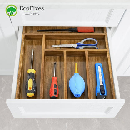Luxury Acacia Kitchen Drawer Organizer - Silverware Organizer - Utensil Holder and Cutlery Tray with Grooved Drawer Dividers for Flatware and Kitchen Utensils (8 Slot), 17*12.4*2 inch