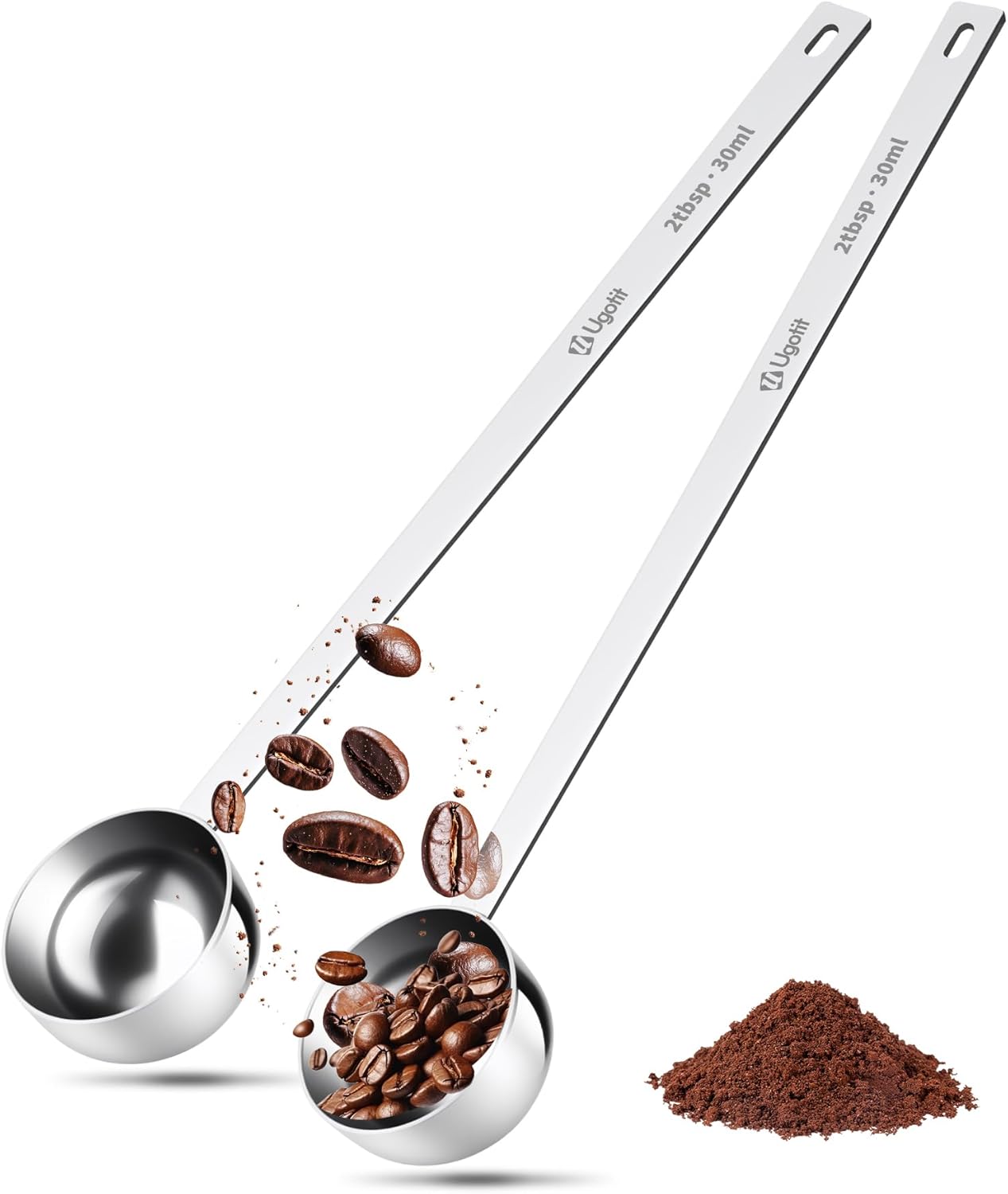 Coffee Scoop for Ground Coffee 2 Tbsp- 304 Stainless Steel Long Handled Measuring Spoon for Coffee, Tea, Sugar & Spices, Durable & Dishwasher Safe