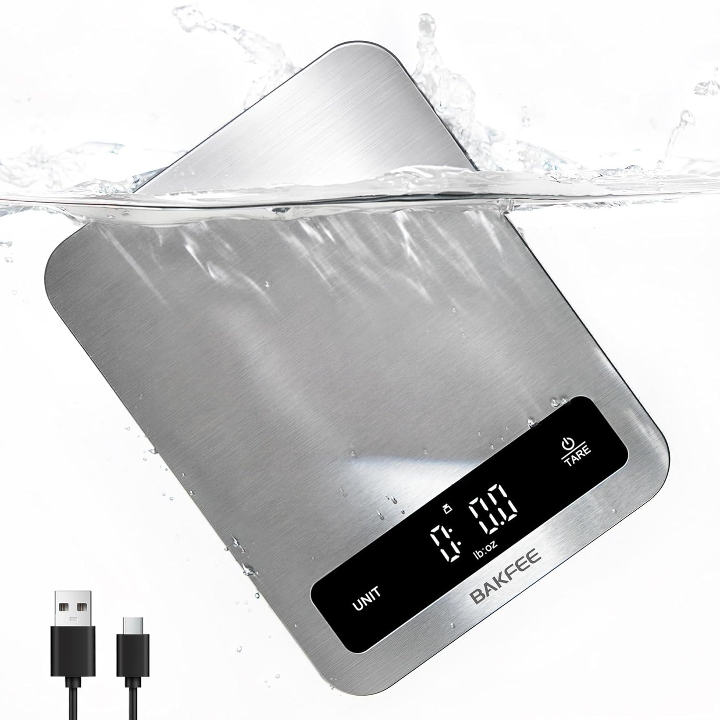 Waterproof Food Scale, 22lb Kitchen Scale, IP67, Rechargeable, Black | 1g Precision, Premium Stainless Steel & Tempered Glass, Clear LED Display, 6 Units, Tare, for Cooking, Making Sourdough Bread