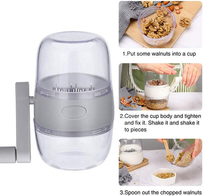 Nut Chopper, Portable Manual Nut Grinder with Hand Crank For All Nuts, Hand Held Food Shredder Cutter Mincer Blender Meat Grinder Kitchen Tool for Making Toppings(Grey)