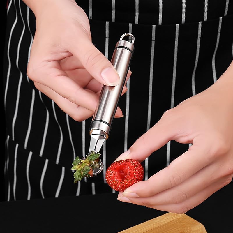 Stainless Steel Strawberry Huller and Tomato Stem Corer Tool Multi-Function Stainless Corer and Pitter Remover for Strawberry Gadgets Kitchen Blade Craft Fruit Tools, Tomato