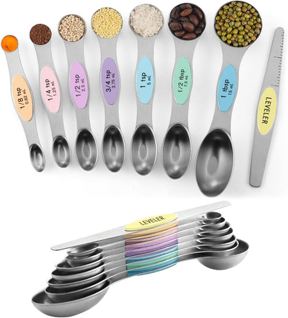 Measuring Cups and Spoons Set, 304 Stainless Steel Measuring Cups Set of 7,8 Magnetic Stainless Steel Measuring Spoons & 1 Leveler for for Measure Dry and Liquid Ingredients