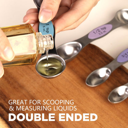 Measuring Cups and Spoons Set, 304 Stainless Steel Measuring Cups Set of 7,8 Magnetic Stainless Steel Measuring Spoons & 1 Leveler for for Measure Dry and Liquid Ingredients