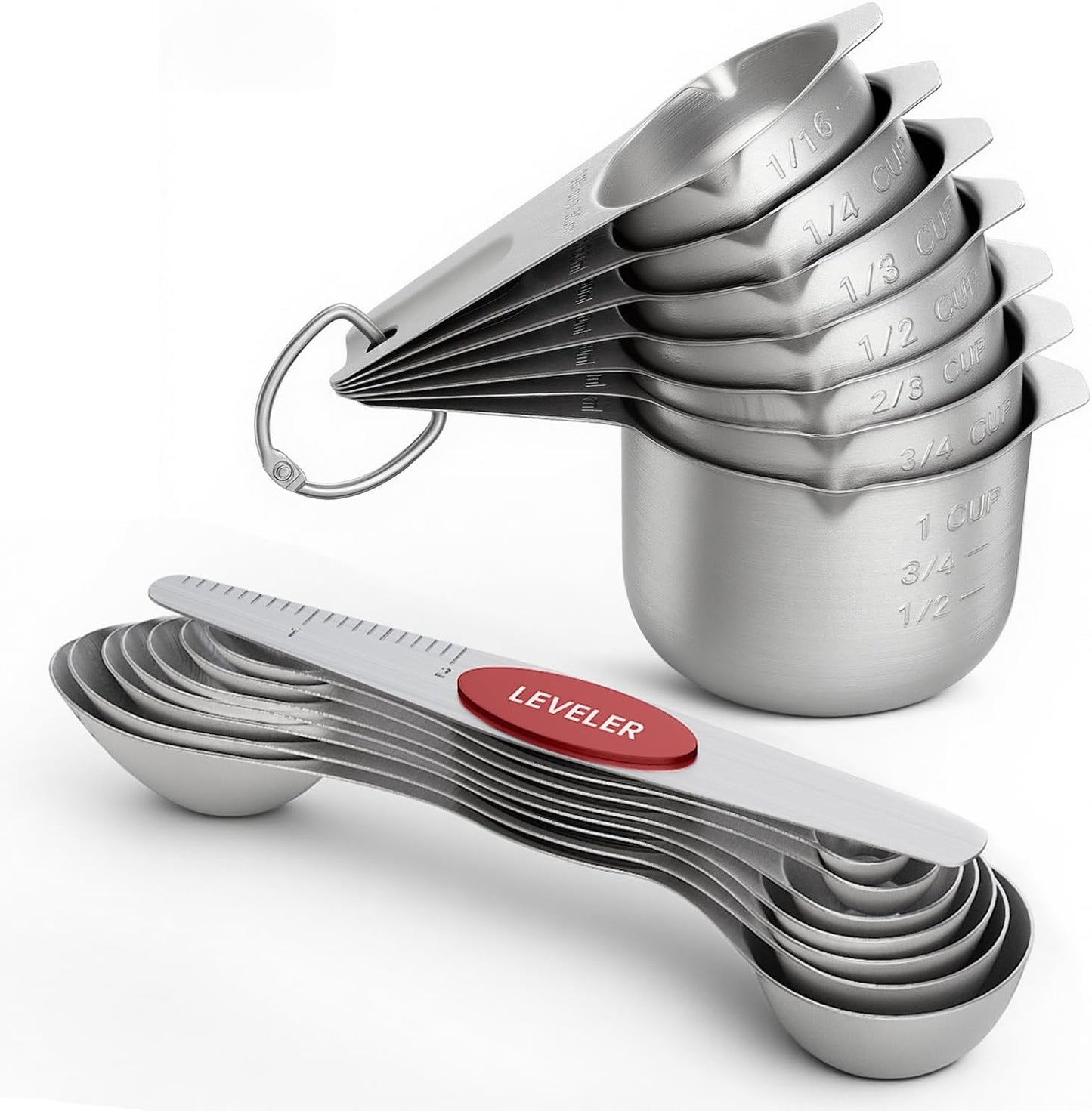 Measuring Cups and Spoons Set, 304 Stainless Steel Measuring Cups Set of 7,8 Magnetic Stainless Steel Measuring Spoons & 1 Leveler for for Measure Dry and Liquid Ingredients