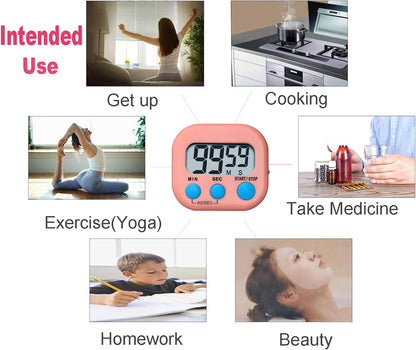 Digital Kitchen Timer, Electronic Timer with Clear LCD Screen Count Up and Down Function 3 Big Buttons On/Off Switch Button for Kitchen, Study, Work, Exercise Training (6, 3 Colors)