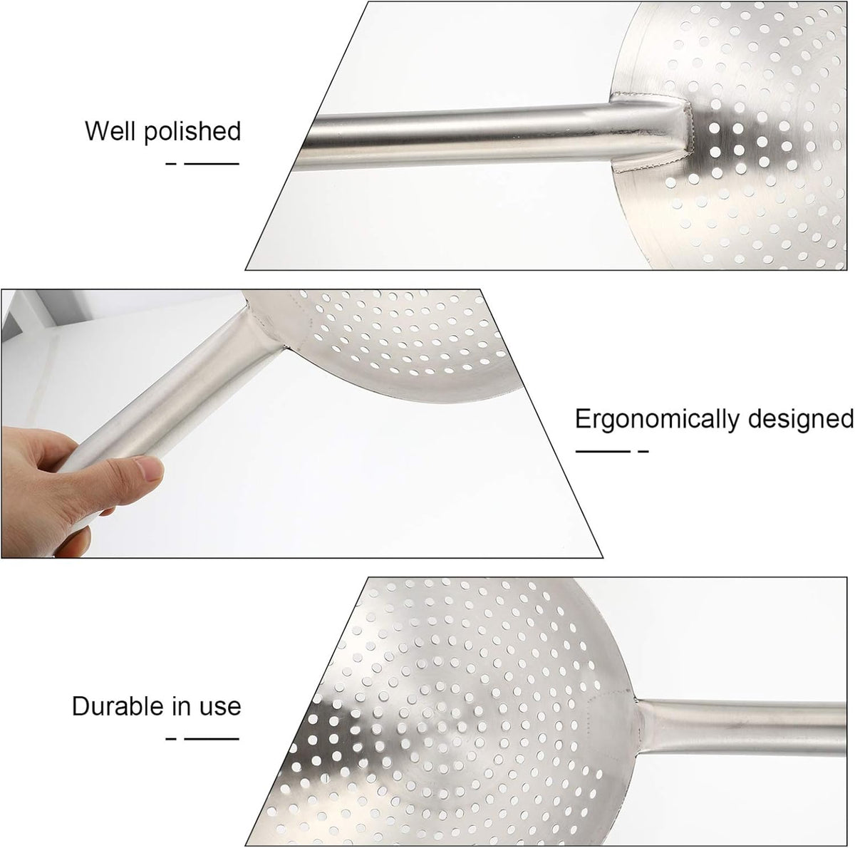 Thickened Stainless Steel Skimmer Spoon Large Strainer with Fine Mesh Filter Ladle for Frying Pasta Vegetables Poached Eggs Cooking Kitchen Gadget
