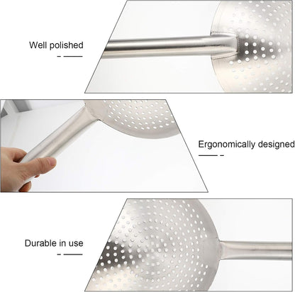 Thickened Stainless Steel Skimmer Spoon Large Strainer with Fine Mesh Filter Ladle for Frying Pasta Vegetables Poached Eggs Cooking Kitchen Gadget