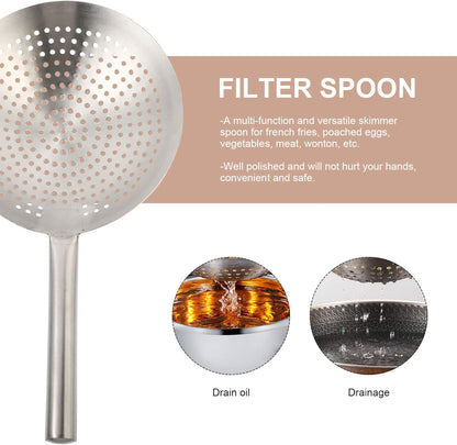 Thickened Stainless Steel Skimmer Spoon Large Strainer with Fine Mesh Filter Ladle for Frying Pasta Vegetables Poached Eggs Cooking Kitchen Gadget