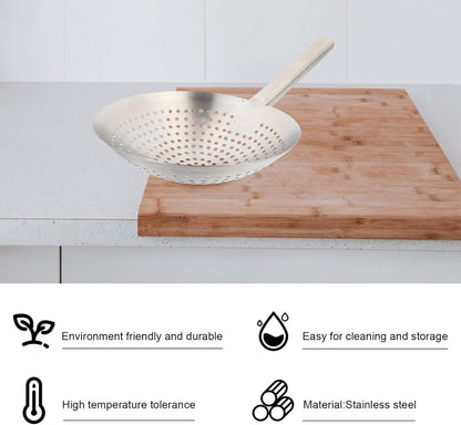Thickened Stainless Steel Skimmer Spoon Large Strainer with Fine Mesh Filter Ladle for Frying Pasta Vegetables Poached Eggs Cooking Kitchen Gadget