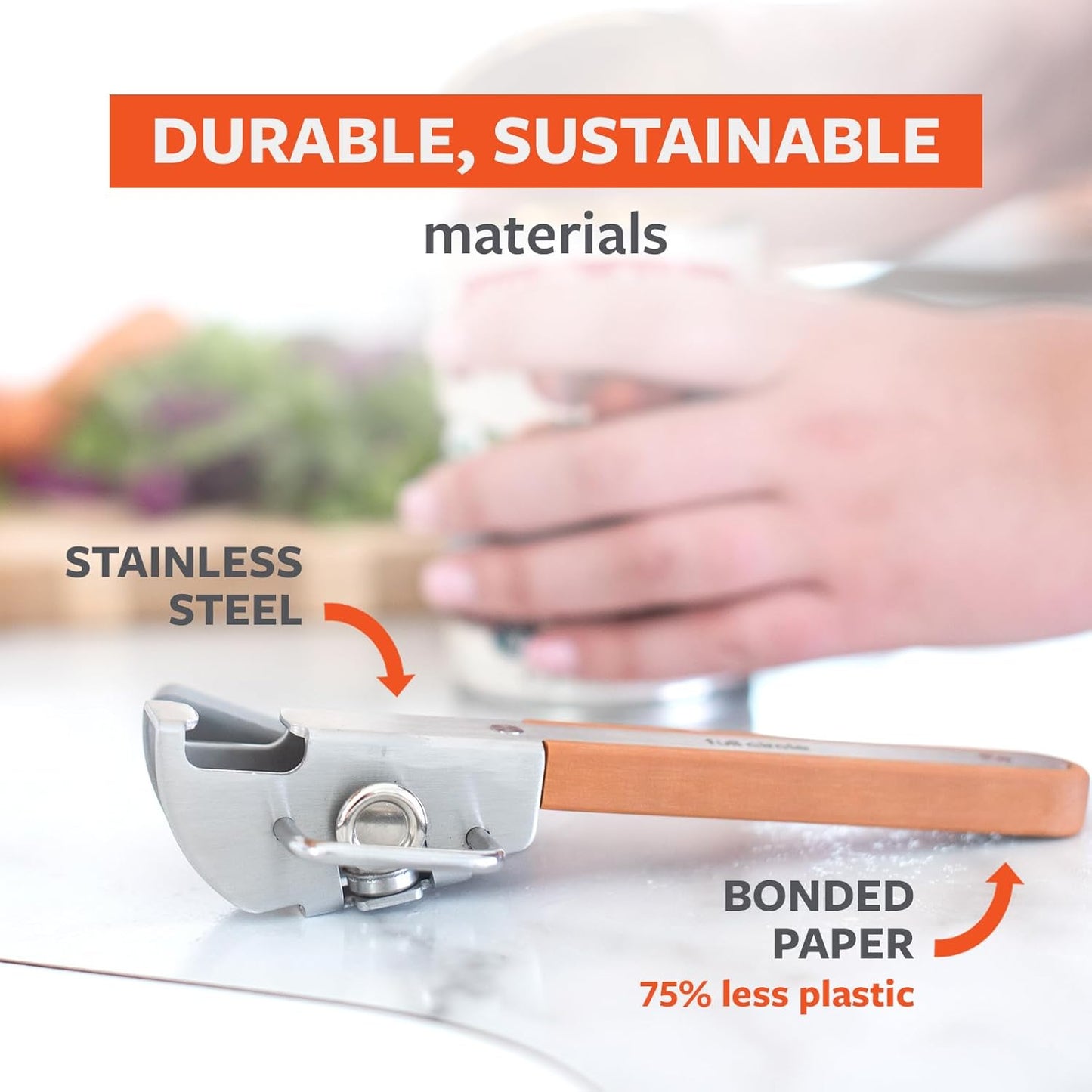 Smooth-Edge Stainless Steel Can Opener, Safe & Easy No More Sharp Rims, Compact Portable Design with Integrated Bottle Opener