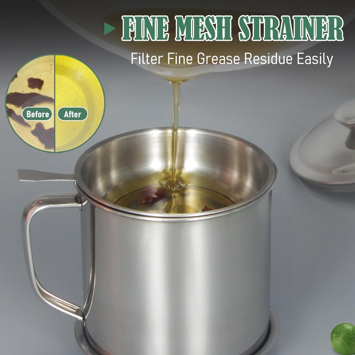 Bacon Grease Container with Strainer 42 oz for Kitchen Saver with Tray