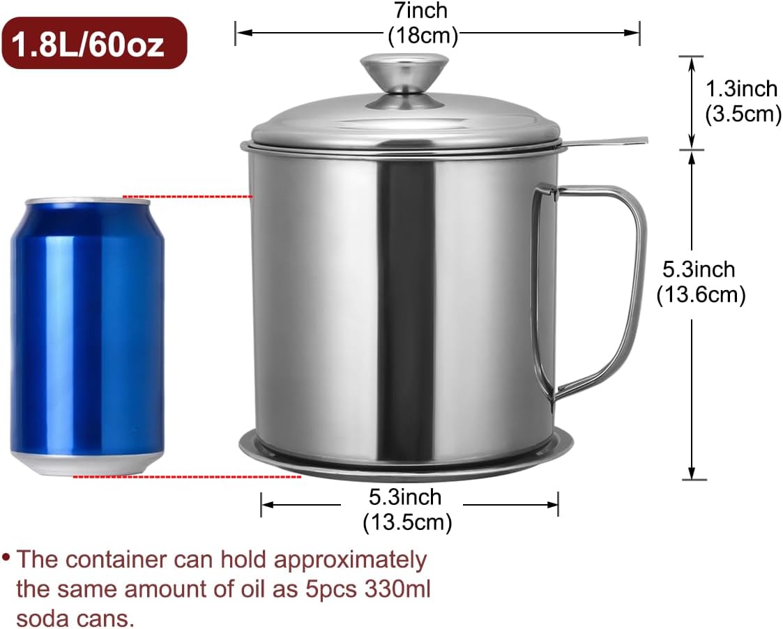 Bacon Grease Container with Strainer 42 oz for Kitchen Saver with Tray