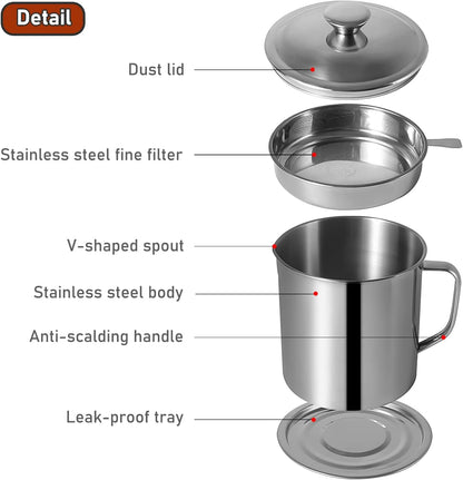 Bacon Grease Container with Strainer 42 oz for Kitchen Saver with Tray