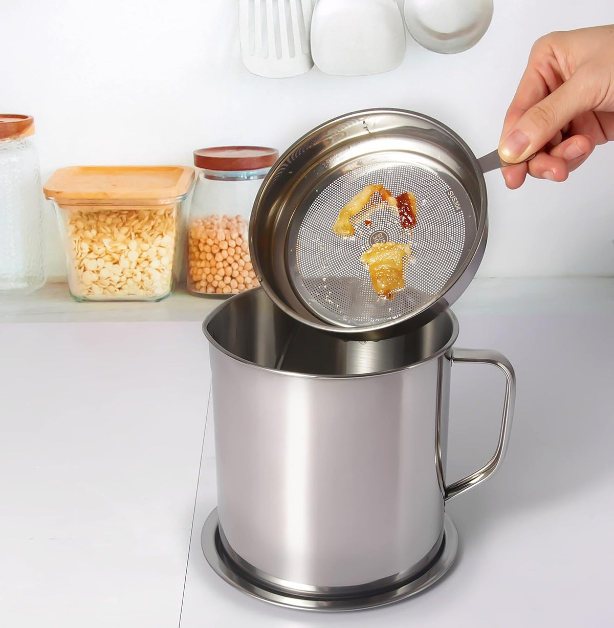 Bacon Grease Container with Strainer 42 oz for Kitchen Saver with Tray