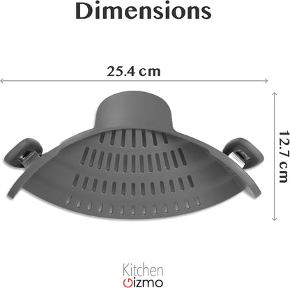 Snap N' Strain - Silicone Pasta Strainer Clip-On for Pots and Pans - Heat Resistant Colander for Vegetables and Noodles - Kitchen Gadgets for Cooking - Space-Saving Design - Gray
