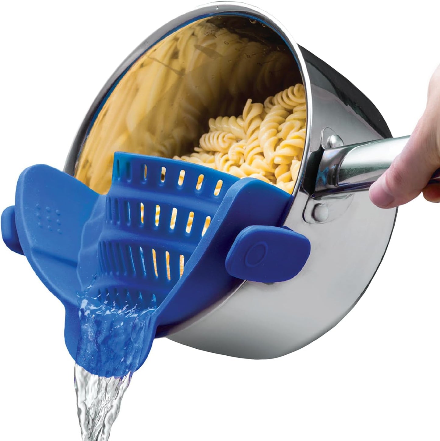 Snap N' Strain - Silicone Pasta Strainer Clip-On for Pots and Pans - Heat Resistant Colander for Vegetables and Noodles - Kitchen Gadgets for Cooking - Space-Saving Design - Gray