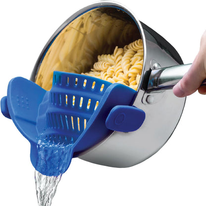 Snap N' Strain - Silicone Pasta Strainer Clip-On for Pots and Pans - Heat Resistant Colander for Vegetables and Noodles - Kitchen Gadgets for Cooking - Space-Saving Design - Gray