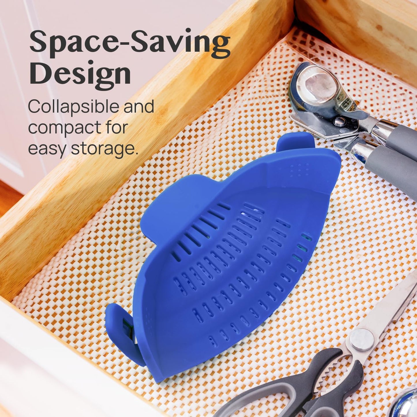 Snap N' Strain - Silicone Pasta Strainer Clip-On for Pots and Pans - Heat Resistant Colander for Vegetables and Noodles - Kitchen Gadgets for Cooking - Space-Saving Design - Gray