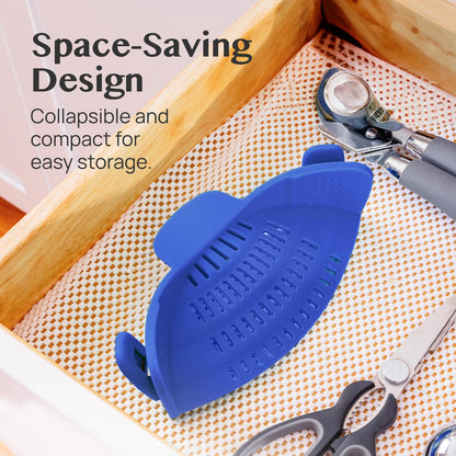 Snap N' Strain - Silicone Pasta Strainer Clip-On for Pots and Pans - Heat Resistant Colander for Vegetables and Noodles - Kitchen Gadgets for Cooking - Space-Saving Design - Gray