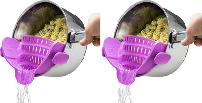 Snap N' Strain - Silicone Pasta Strainer Clip-On for Pots and Pans - Heat Resistant Colander for Vegetables and Noodles - Kitchen Gadgets for Cooking - Space-Saving Design - Gray