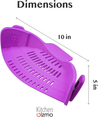 Snap N' Strain - Silicone Pasta Strainer Clip-On for Pots and Pans - Heat Resistant Colander for Vegetables and Noodles - Kitchen Gadgets for Cooking - Space-Saving Design - Gray