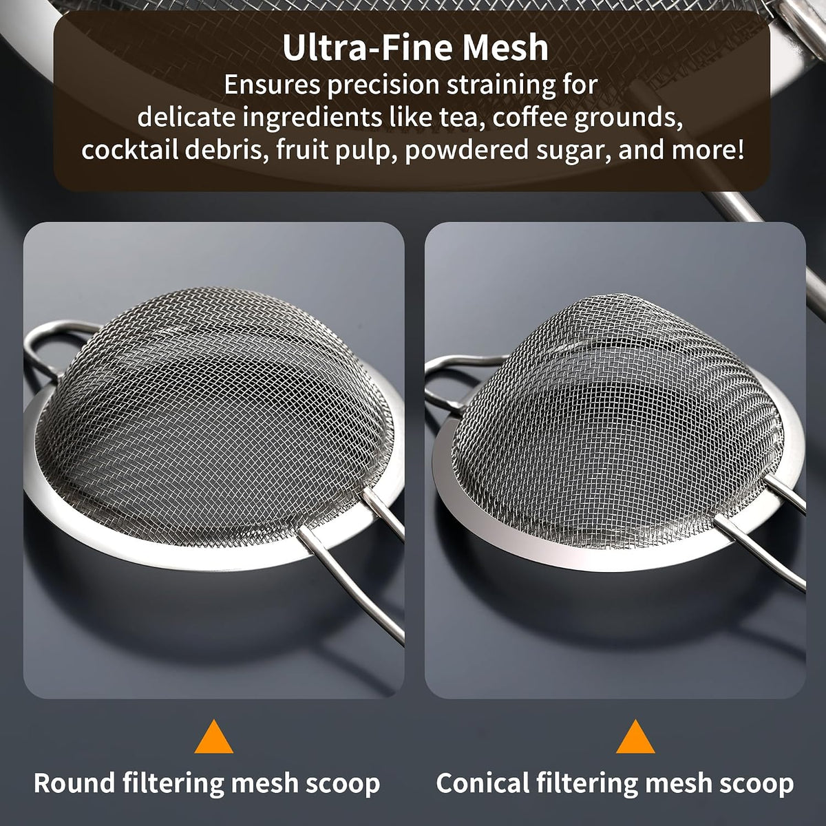 Fine Mesh Sieve Strainer Set, Stainless Steel, 6.3 and 3.94 Inch, with Grip Handles for Kitchen, Food Sifting, Noodles, Rice