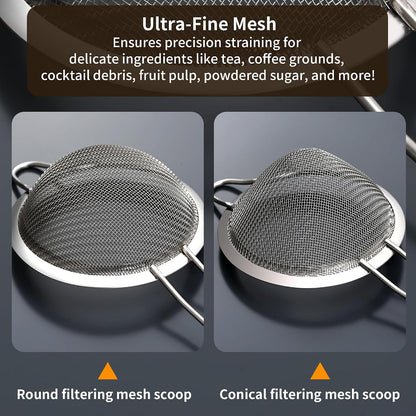 Fine Mesh Sieve Strainer Set, Stainless Steel, 6.3 and 3.94 Inch, with Grip Handles for Kitchen, Food Sifting, Noodles, Rice