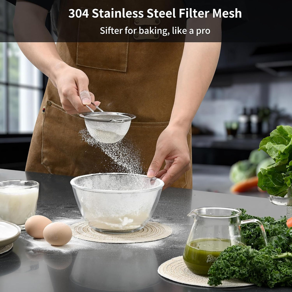 Fine Mesh Sieve Strainer Set, Stainless Steel, 6.3 and 3.94 Inch, with Grip Handles for Kitchen, Food Sifting, Noodles, Rice