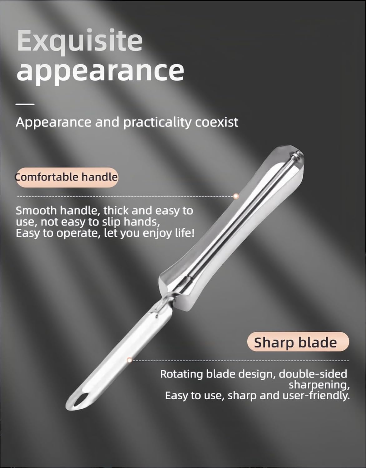 Professional Stainless Steel Peeler - Swivel Blade, Ergonomic Handle, Potato Eye Remover - Commercial Grade Vegetable Peeler for Potatoes, Carrots, Apples - Dishwasher Safe