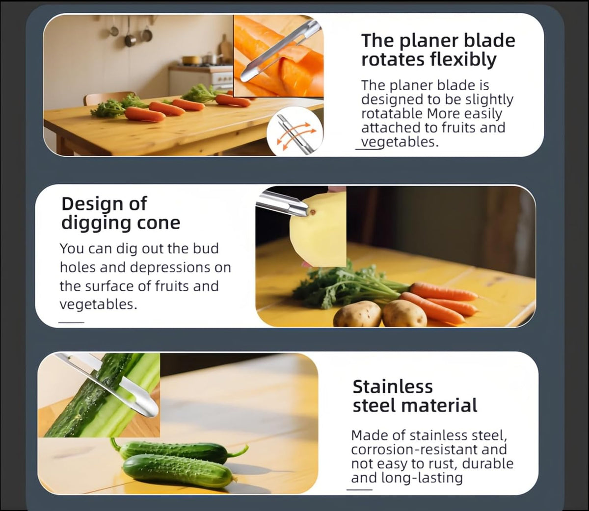 Professional Stainless Steel Peeler - Swivel Blade, Ergonomic Handle, Potato Eye Remover - Commercial Grade Vegetable Peeler for Potatoes, Carrots, Apples - Dishwasher Safe
