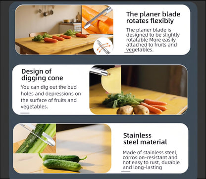 Professional Stainless Steel Peeler - Swivel Blade, Ergonomic Handle, Potato Eye Remover - Commercial Grade Vegetable Peeler for Potatoes, Carrots, Apples - Dishwasher Safe
