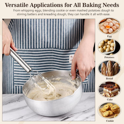 2 Pcs Danish Dough Whisks with Dough Hook for Sourdough Starter 12'' Stainless Steel Dutch Whisk - Reaching Bottom of Jar - Bread Whisk for Cooking, Whisking, Dishwasher