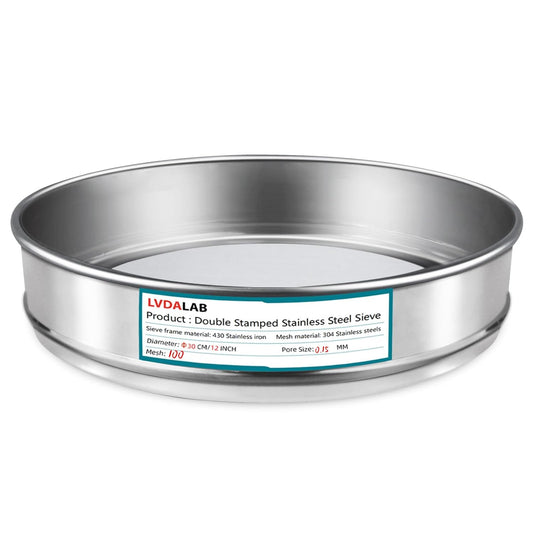 304 Stainless Steel Lab Sieve Screen Mesh, 100 Mesh (0.15mm) Aperture Test Sieve, 12Inch(30cm) Diameter Economy Standard Analysis Sample Test Sieves for Industrial Laboratory Homes - Colors B