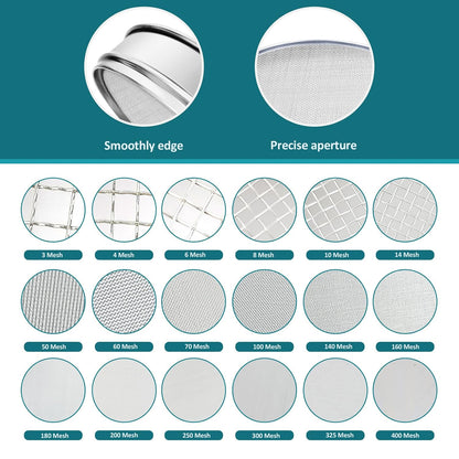 304 Stainless Steel Lab Sieve Screen Mesh, 100 Mesh (0.15mm) Aperture Test Sieve, 12Inch(30cm) Diameter Economy Standard Analysis Sample Test Sieves for Industrial Laboratory Homes - Colors B