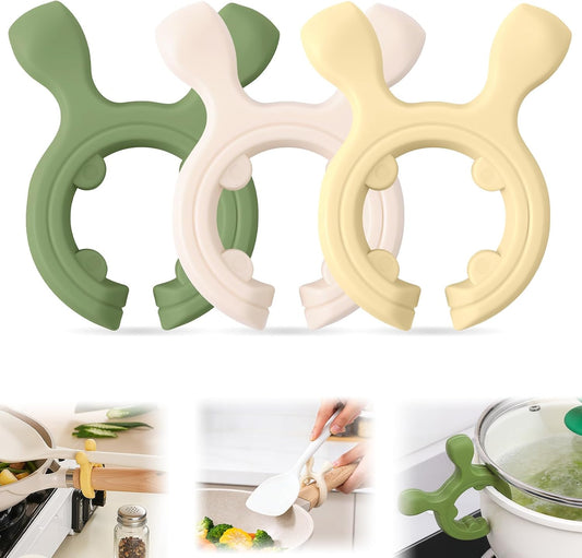 3Pcs Multifunction Silicone Pot Handle Spatula Rack,Kitchen Pot Lid and Spoon Holder,Non-Slip Spoon Holder Stove Organizer,Steam Releaser,Utensil Anti Scalding Pot Clip for Cooking Accessories