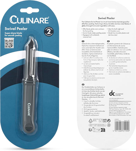 Swivel Peeler, Grey, Plastic/Stainless Steel, Manual Potato/Vegetable/Fruit Peeler, Moves Over Contours for Fast Peeling, Dishwasher Safe
