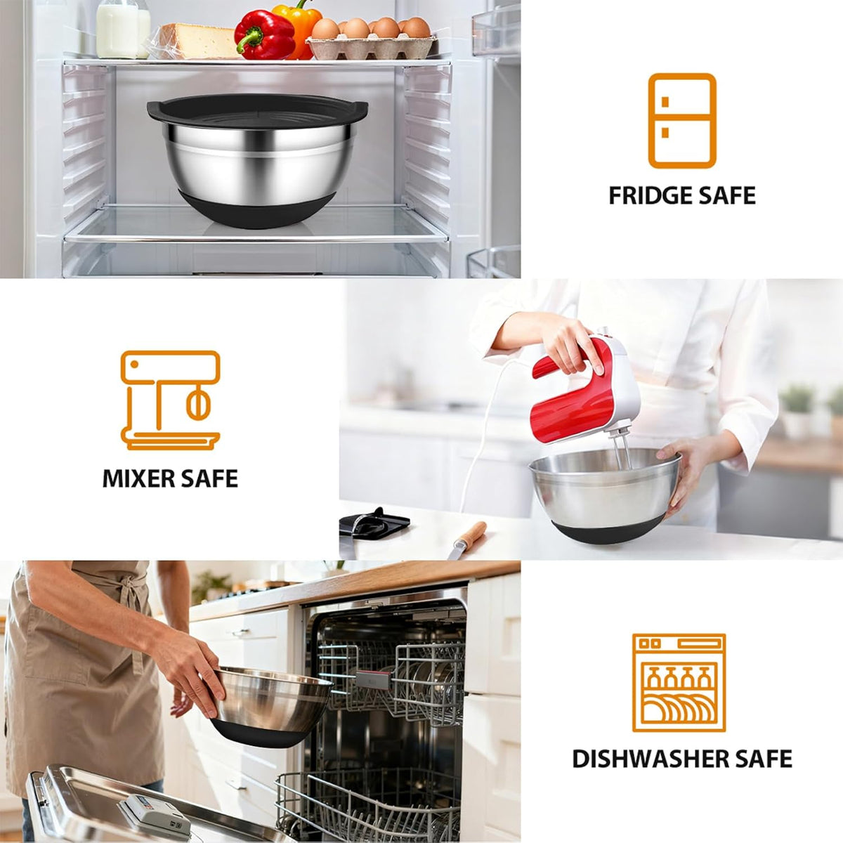 Mixing Bowls with Airtight Lids, 18pcs Stainless Steel Mixing Bowls Set | Nesting Non-slip Silicone Bowls Bottom, Size 4.5, 3.6, 2.7, 2.1, 1.7, 1.1, 0.7 qt, Fit for Mixing & Serving(Colorful )