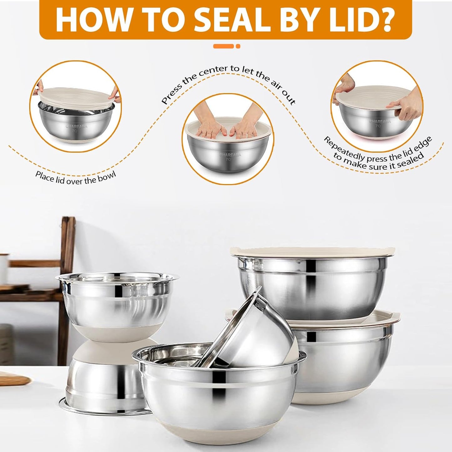 Mixing Bowls with Airtight Lids, 18pcs Stainless Steel Mixing Bowls Set | Nesting Non-slip Silicone Bowls Bottom, Size 4.5, 3.6, 2.7, 2.1, 1.7, 1.1, 0.7 qt, Fit for Mixing & Serving(Colorful )