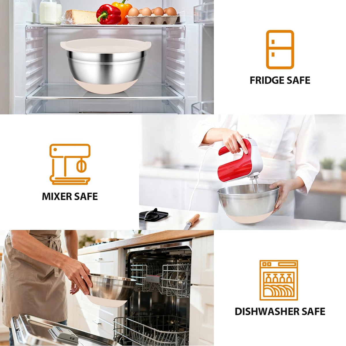 Mixing Bowls with Airtight Lids, 18pcs Stainless Steel Mixing Bowls Set | Nesting Non-slip Silicone Bowls Bottom, Size 4.5, 3.6, 2.7, 2.1, 1.7, 1.1, 0.7 qt, Fit for Mixing & Serving(Colorful )
