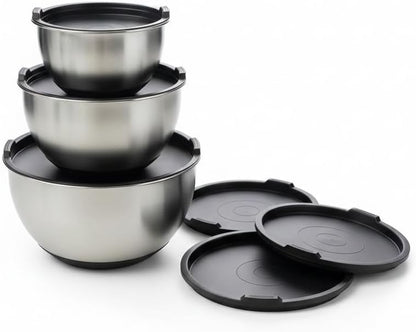 Matte Black Stainless Steel Mixing Bowls with Lids Set (3-Piece) - Nesting Bowls for Cooking, Baking, Salads & Serving - 1.5 QT, 3 QT & 5 QT - Modern Kitchen Essentials by Samma