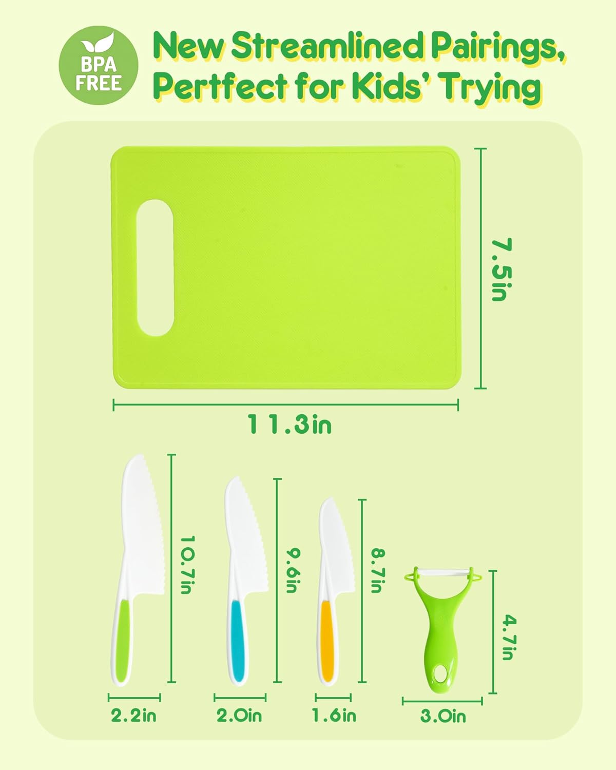 Kids Knife Set, 38 Pcs Montessori Kitchen Tools, BPA | Real cooking set, kid safe knives, crinkle cutters, avocado slicer, cutting board, peeler, apron & gloves set, For kids 3+