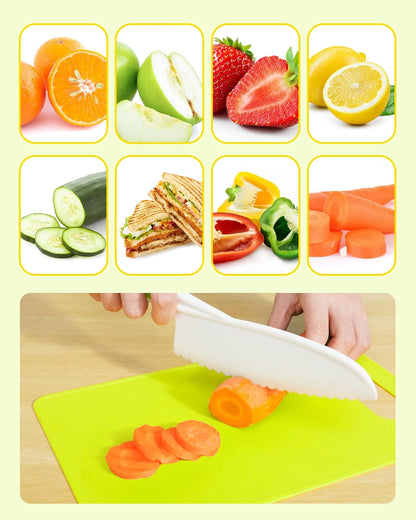 Kids Knife Set, 38 Pcs Montessori Kitchen Tools, BPA | Real cooking set, kid safe knives, crinkle cutters, avocado slicer, cutting board, peeler, apron & gloves set, For kids 3+