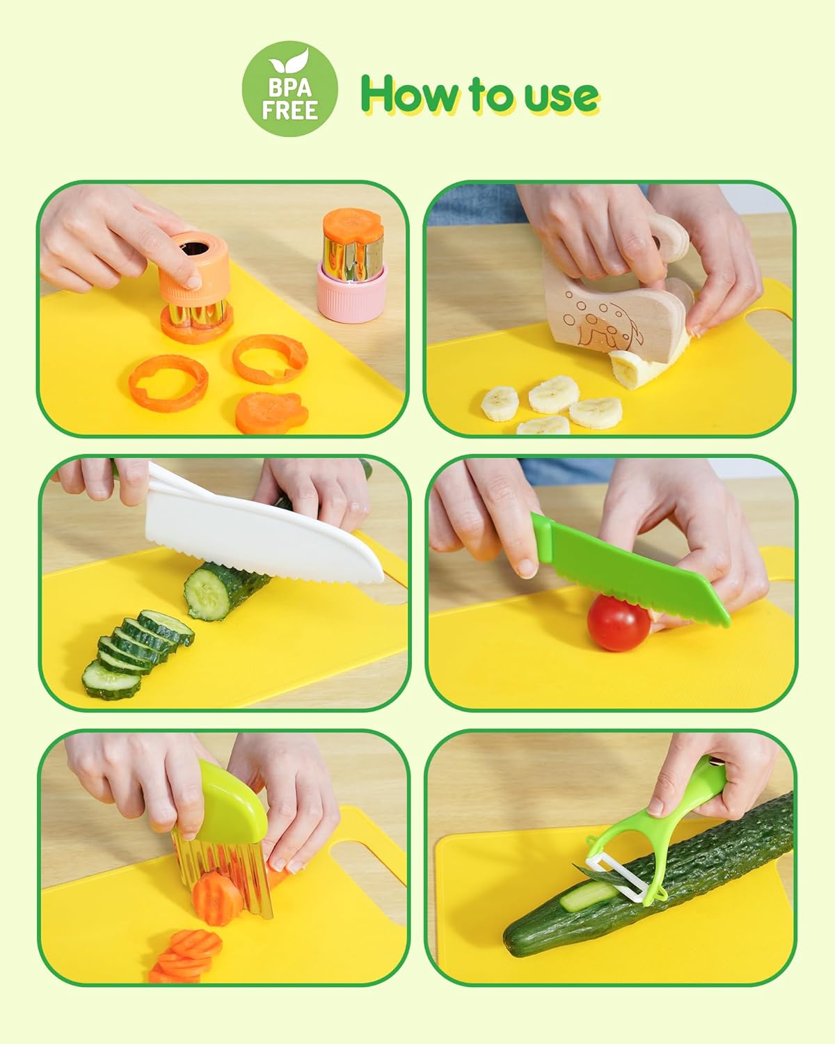Kids Knife Set, 38 Pcs Montessori Kitchen Tools, BPA | Real cooking set, kid safe knives, crinkle cutters, avocado slicer, cutting board, peeler, apron & gloves set, For kids 3+