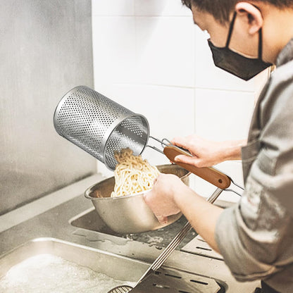Stainless Steel Pasta Strainer, 2pcs Noodle Strainer Pasta Baskets | 4.3 Inch Micro-Perforated, Food Dumpling Noodle Strainer, Wood Handle, Straining Noodles Pasta Baskets