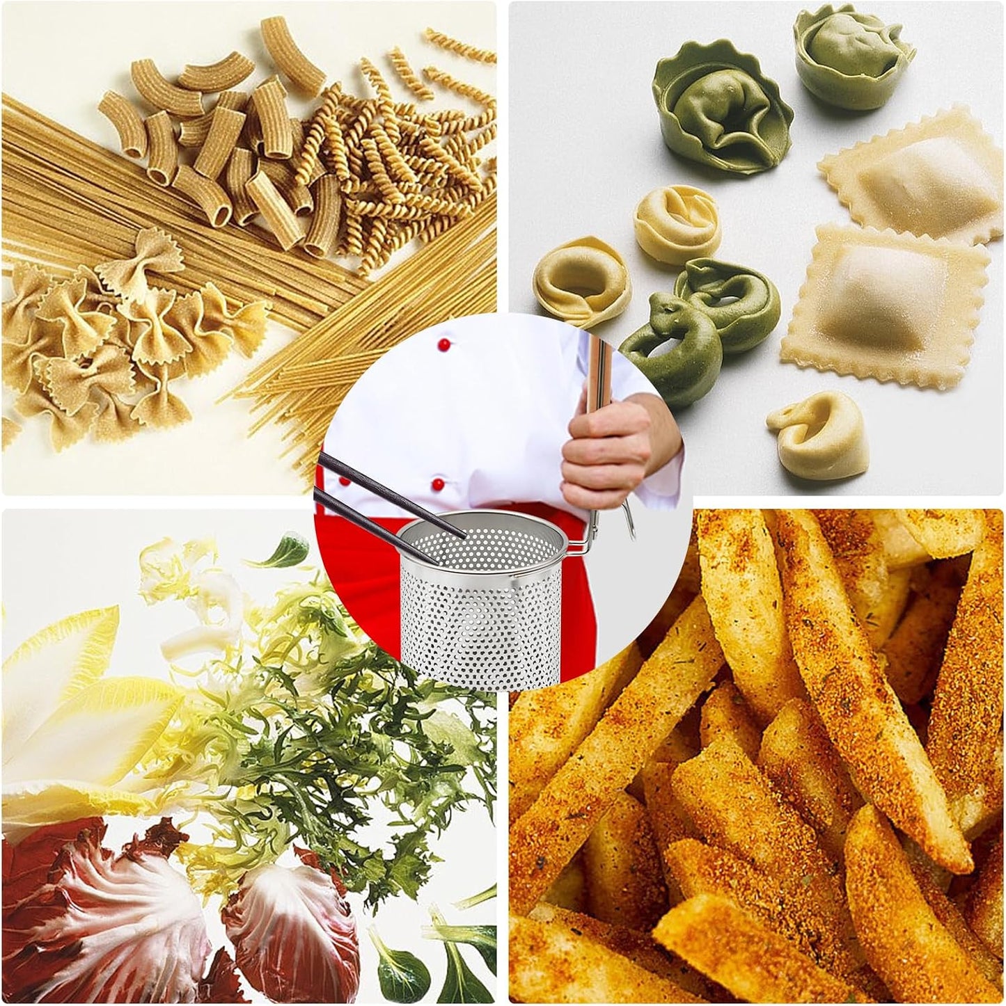 Stainless Steel Pasta Strainer, 2pcs Noodle Strainer Pasta Baskets | 4.3 Inch Micro-Perforated, Food Dumpling Noodle Strainer, Wood Handle, Straining Noodles Pasta Baskets