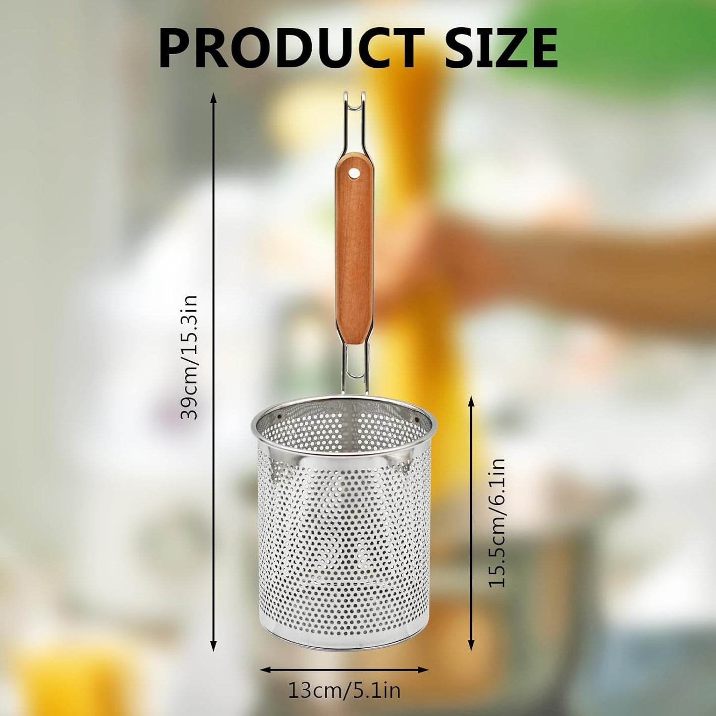 Stainless Steel Pasta Strainer, 2pcs Noodle Strainer Pasta Baskets | 4.3 Inch Micro-Perforated, Food Dumpling Noodle Strainer, Wood Handle, Straining Noodles Pasta Baskets