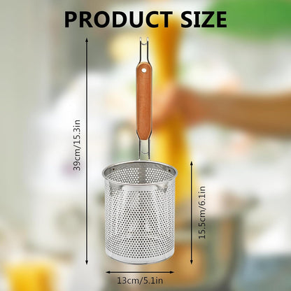 Stainless Steel Pasta Strainer, 2pcs Noodle Strainer Pasta Baskets | 4.3 Inch Micro-Perforated, Food Dumpling Noodle Strainer, Wood Handle, Straining Noodles Pasta Baskets